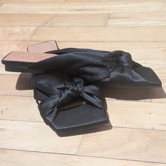 Ganni | Soft Knot Mule Sandals In Black Satin - Picture 2 of 12